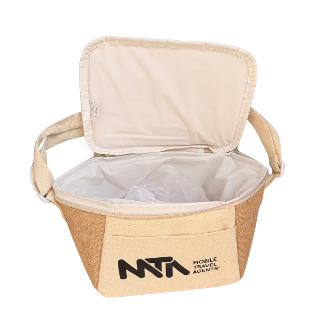 Jute cooler bag - fits six cans or lunch size - limited stock