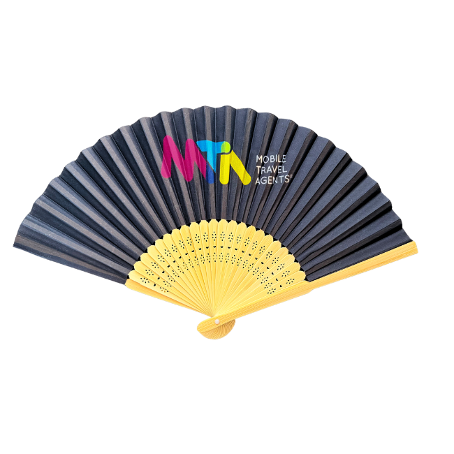 Fan - bamboo and fabric folding branded fan